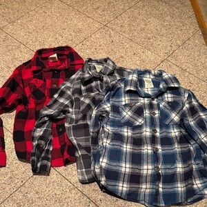 Bundle of 3 Faded Glory Kids Plaid Button Down Shirts Blue Boys Small (6-7)